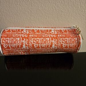 Coach Poppy Orange Logo Barrel Cosmetic Bag Pencil Case Charm Y2K